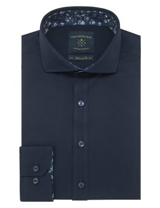 Solid Navy Twill Eco-ol Bamboo Slim / Tailored Fit Cutaway Collar Long Sleeve Shirt