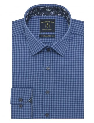 Blue Checks 2 Ply Slim / Tailored Fit Long Sleeve Shirt
