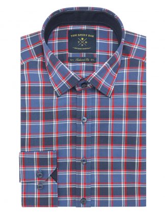 Blue And Red Checks Slim / Tailored Fit Long Sleeve Shirt