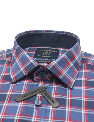 Blue And Red Checks Slim / Tailored Fit Long Sleeve Shirt