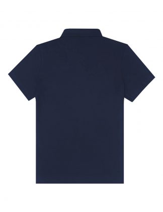 Navy Pima Cotton Hidden Button Down Collar Slim Fit Polo T-Shirt
