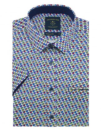 SG Inspired Multi-Colour Geometric Print Silky Finish Custom / Relaxed Fit Short Sleeve Shirt - RF9SNB7.26