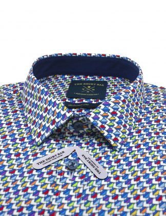 SG Inspired Multi-Colour Geometric Print Silky Finish Custom / Relaxed Fit Short Sleeve Shirt - RF9SNB7.26