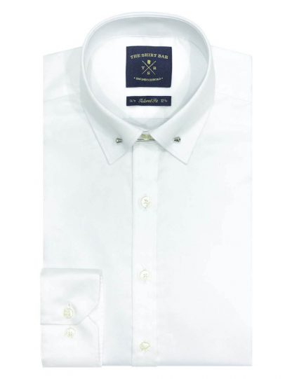 Solid White Twill Easy Iron Collar Bar Slim / Tailored FIi Long Sleeve Shirt