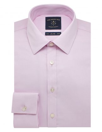 Solid Pink Twill Eco-ol Bamboo Slim / Tailored Fit Long Sleeve Double Cuff Shirt