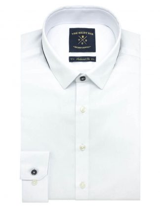 Solid White Poplin Slim / Tailored Fit Long Sleeve Shirt