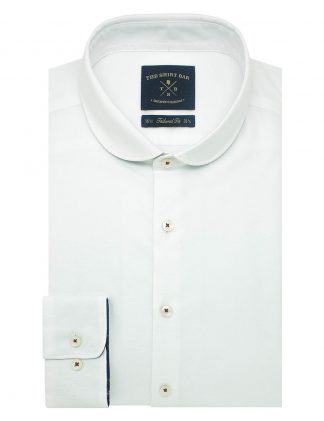 Solid White Easy Iron Long Lasting White Stretch Club Collar Slim / Tailored Fit Long Sleeve Shirt - TF12B4.23