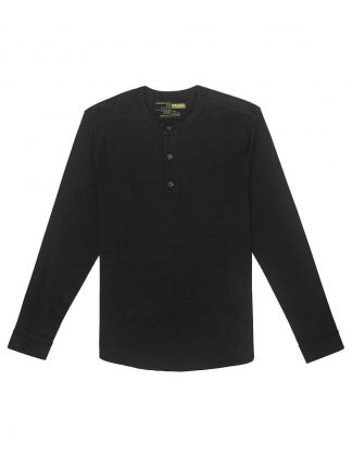 Black Pima Cotton Henley Long Sleeve Button Cuff T-shirt