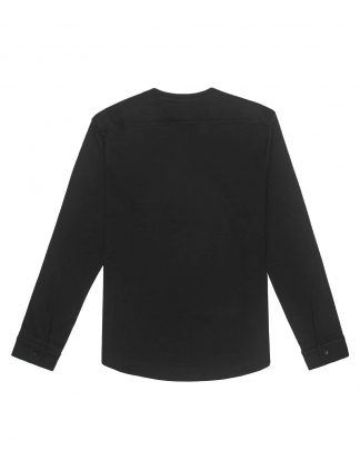 Black Pima Cotton Henley Long Sleeve Button Cuff T-shirt