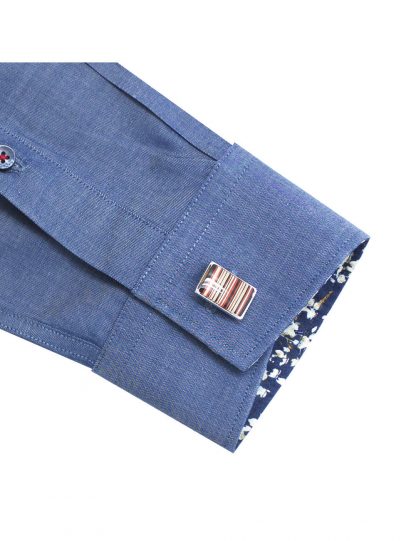 Blue Twill Slim / Tailored Fit Spread Collar Long Sleeve Shirt