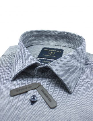 Navy Herringbone Knitted Jetsetter Slim / Tailored Fit Long Sleeve Shirt