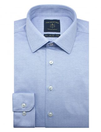 Sky Blue Herringbone Knitted Jetsetter Slim / Tailored Fit Long Sleeve Shirt