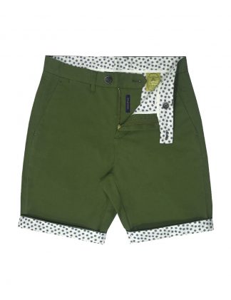 Olive Green Cotton Stretch Slim Fit Casual Shorts - CSA11.5