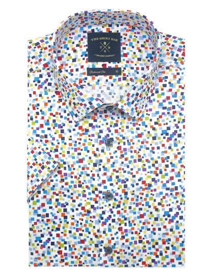 SG Inspired Multi-Coloured Melting Pot Pixel Print with Silky Finish Custom / Relaxed Fit Short Sleeve Shirt