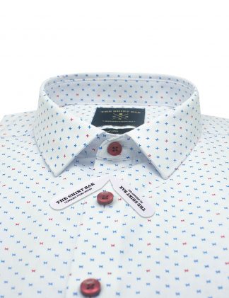 White with Red & Blue Print Eco-ol Bamboo Custom / Relaxed Fit Short Sleeve Shirt - RF9SF8.27