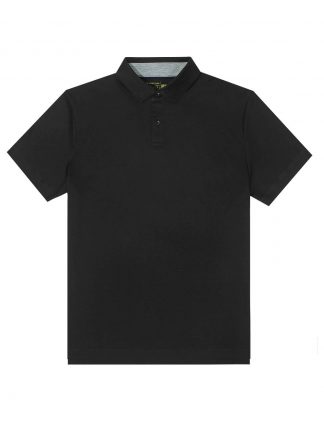 Black Pima Cotton Hidden Button Down Collar Slim Fit Short Sleeve Polo T-shirt