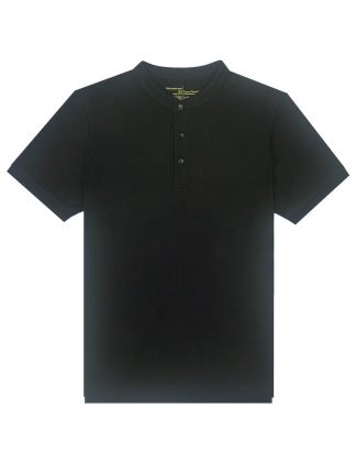 Black Mandarin Collar Tencel Short Sleeve Polo T-shirt - PTS2A3T.3