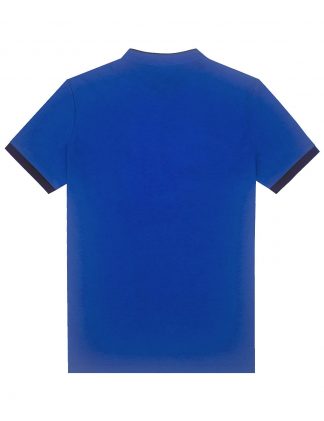 Blue Mandarin Collar Tencel Short Sleeve Polo T-shirt - PTS2A6T.3