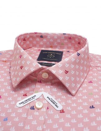 Singapore Collection Pink Junk Boat Digital Print with Silky Finish Slim / Tailored Fit Long Sleeve Shirt