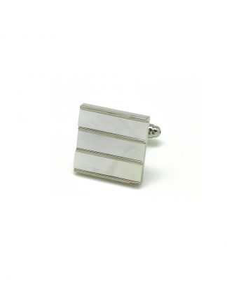 White Pearl Stripe  in Silver Square Cufflink - C131FP-067d