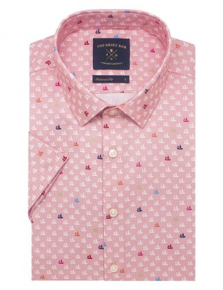 Singapore Collection Pink Junk Boat Digital Print with Silky Finish Custom / Relaxed Fit Short Sleeve Shirt
