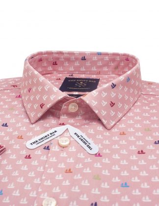 Singapore Collection Pink Junk Boat Digital Print with Silky Finish Custom / Relaxed Fit Short Sleeve Shirt