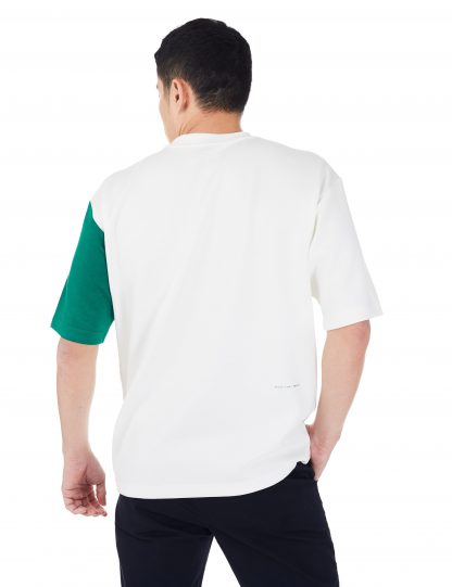 White with Green Sleeve Tencel Gender Neutral Oversized T-shirt - TS6B14T.7