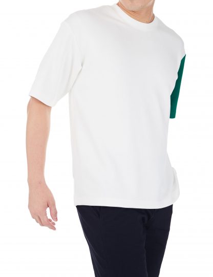White with Green Sleeve Tencel Gender Neutral Oversized T-shirt - TS6B14T.7
