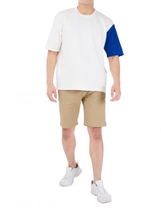 White with Blue Sleeve Tencel Gender Neutral Oversized T-shirt - TS6B11T.7