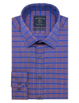 Brown with Blue Checks Modern / Classic Fit Long Sleeve Shirt – CF2A6.19
