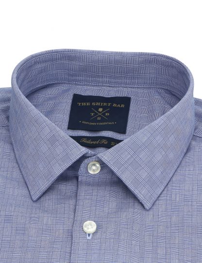 Blue Check 2 Ply Wrinkle-Free Tailored/Slim Fit Long Sleeve Shirt