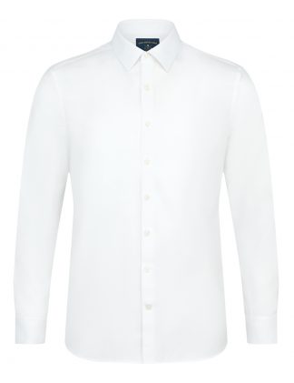 Solid White Dobby 2 Ply Wrinkle Free Tailored/ Slim Fit Long Sleeve Shirt