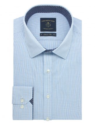 White with Blue Checks Modern / Classic Fit Long Sleeve Shirt