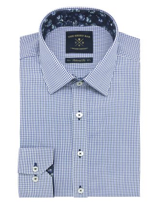 White With Blue Checks Spill Resist Slim / Tailored Fit Long Sleeve Shirt - TF2A33.20