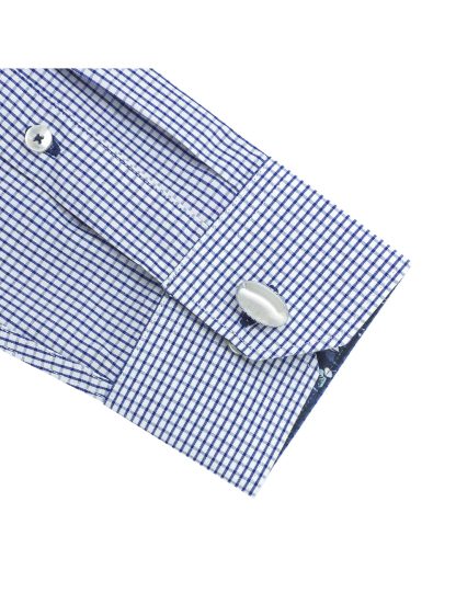 White With Blue Checks Spill Resist Slim / Tailored Fit Long Sleeve Shirt