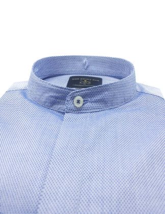 Blue Dobby Easy Iron Imperial / Mandarin Removable Collar Slim /Tailored Fit Long Sleeve Shirt - TF10G2.20