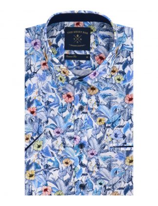 White Floral Garden Digital Print SG Inspired Italian Fabric Custom/ Relaxed fit Short Sleeve Shirt - RF9SNB4.30