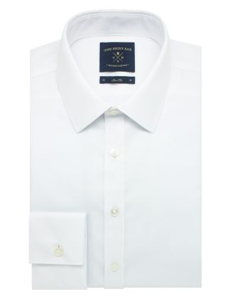 Everyday Armour Wrinkle Free Collection: Solid White 2 Ply Double Cuff Slim / Tailored Fit Long Sleeve Shirt