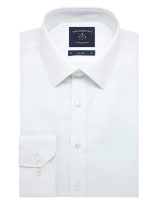 Everyday Shield Spill Resist Collection: Solid White Easy Care Cotton Stretch Slim / Tailored Fit Long Sleeve Shirt