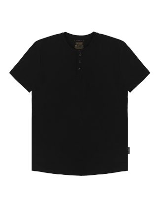 Solid Black Premium Cotton Stretch Short Sleeve Henley T-Shirt - TS8A2.7