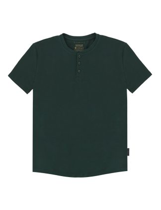 Solid Green Premium Cotton Stretch Short Sleeve Henley T-Shirt