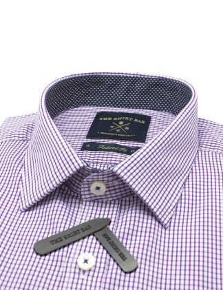 White With Purple Checks Spill Resist Slim / Tailored Fit Long Sleeve Shirt - TF2A34.20