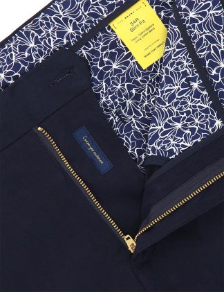 Solid Navy Blue Cotton Stretch Slim Fit Casual Chino Pants