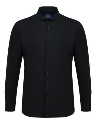 Everyday Armour Collection: Solid Black 2 Ply Wrinkle Free Modern / Classic Fit Long Sleeve Shirt - MF2AF19.NOS