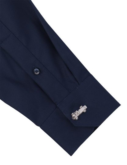 Everyday Armour Collection: Solid Navy Blue 2 Ply Wrinkle Free Modern/Classic Fit Long Sleeve Shirt with cufflink