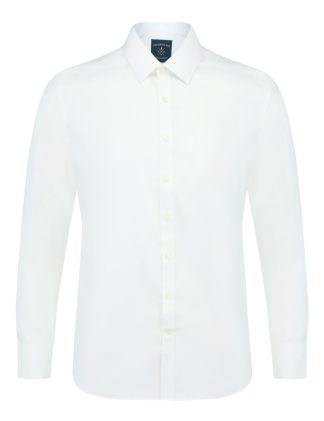 Everyday Armour Collection: Solid White 2 Ply Wrinkle Free Modern/Classic Fit Double Cuffed Long Sleeve Shirt front view
