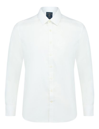 Everyday Armour Collection: Solid White 2 Ply Wrinkle Free Modern/Classic Fit Double Cuffed Long Sleeve Shirt front view