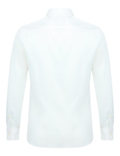 Everyday Armour Collection: Solid White 2 Ply Wrinkle Free Modern/Classic Fit Double Cuffed Long Sleeve Shirt back view