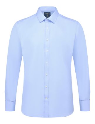 Everyday Armour Wrinkle-Free Collection: Solid Blue 2-Ply 100% Cotton Double Cuff Modern / Classic Fit Long Sleeve Shirt- MF2D9.NOS
