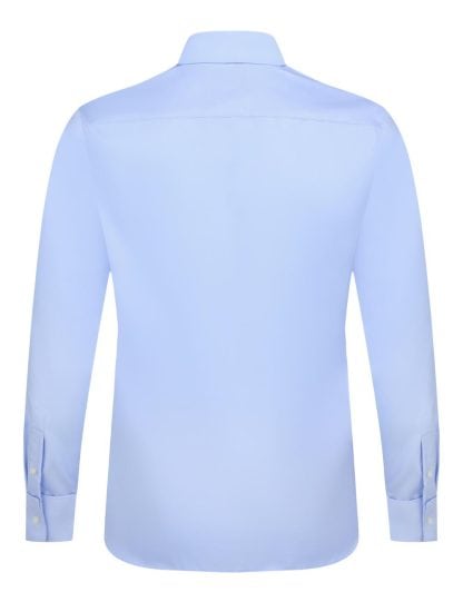 Everyday Armour Wrinkle-Free Collection: Solid Blue 2-Ply 100% Cotton Double Cuff Modern / Classic Fit Long Sleeve Shirt backview